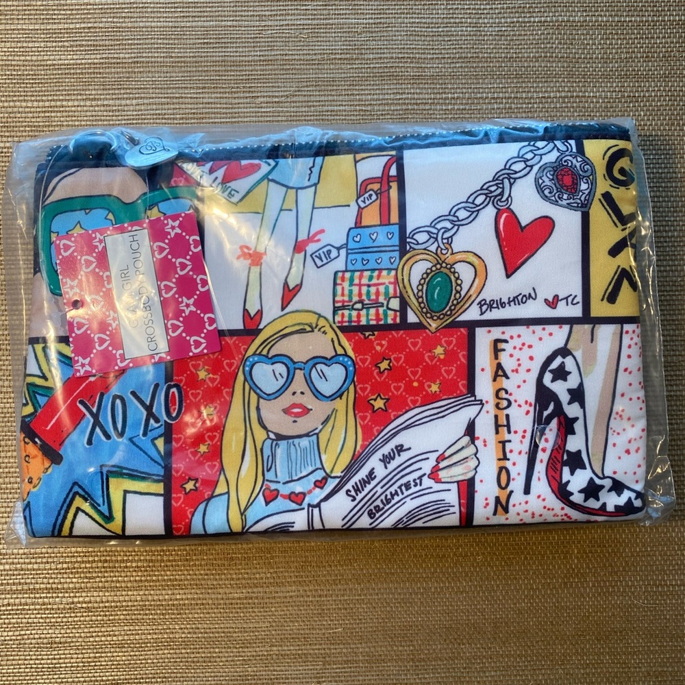Brighton Glam Girl Crossbody Pouch with Heart and Fashion Motifs NWT! D30266